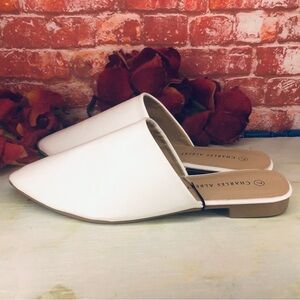 Charles Albert White Faux Leather Slip On Mules